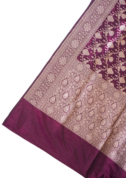 Rani Wine Banarasi Pure Katan Silk Jaal Saree
