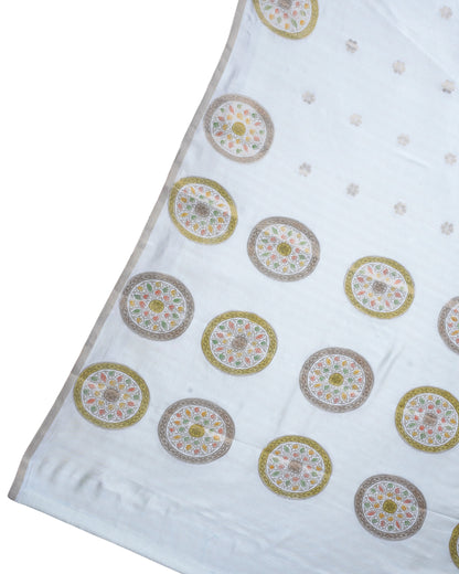 Ivory White Handloom Pure Silk Banarasi Saree