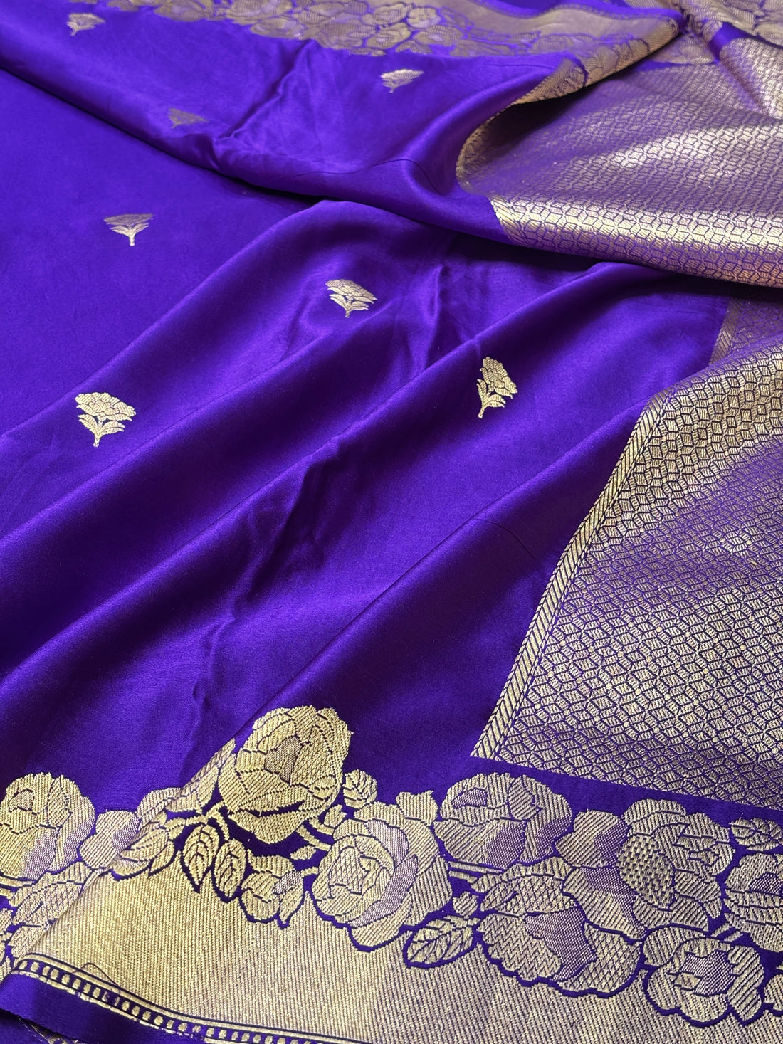 Purple Banarasi Satin-Mashru Silk Handwoven Saree