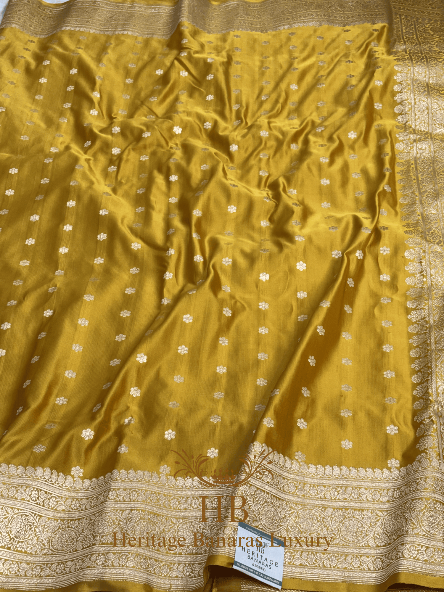 Yellow Handwoven Banarasi Pure Satin Silk Saree