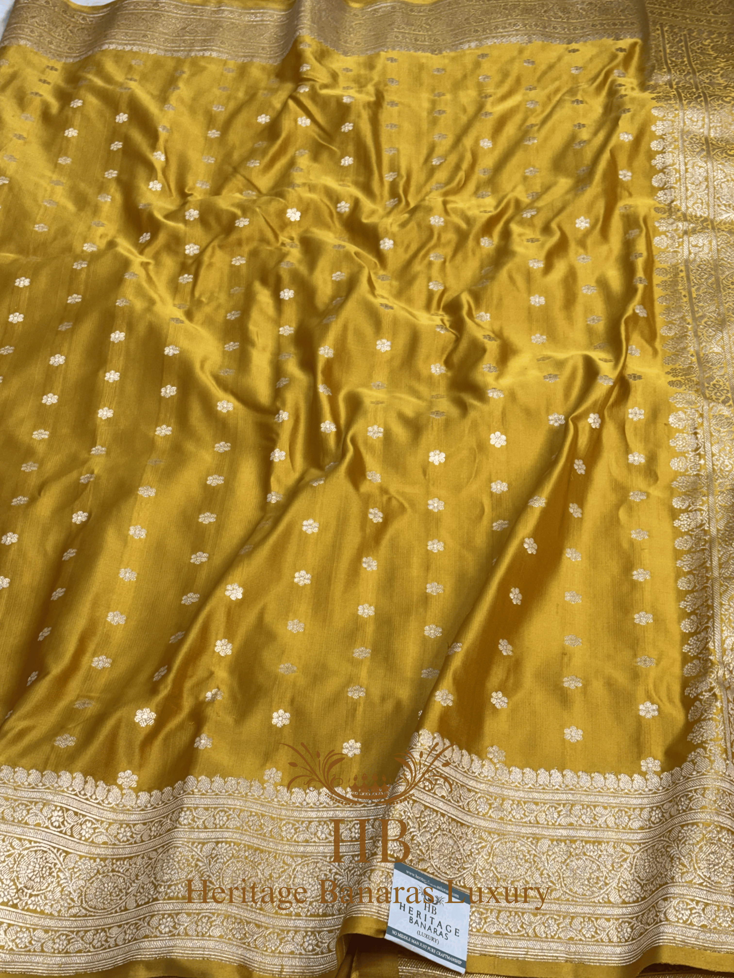 Yellow Handwoven Banarasi Pure Satin Silk Saree