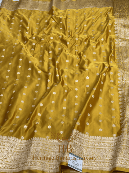 Yellow Handwoven Banarasi Pure Satin Silk Saree
