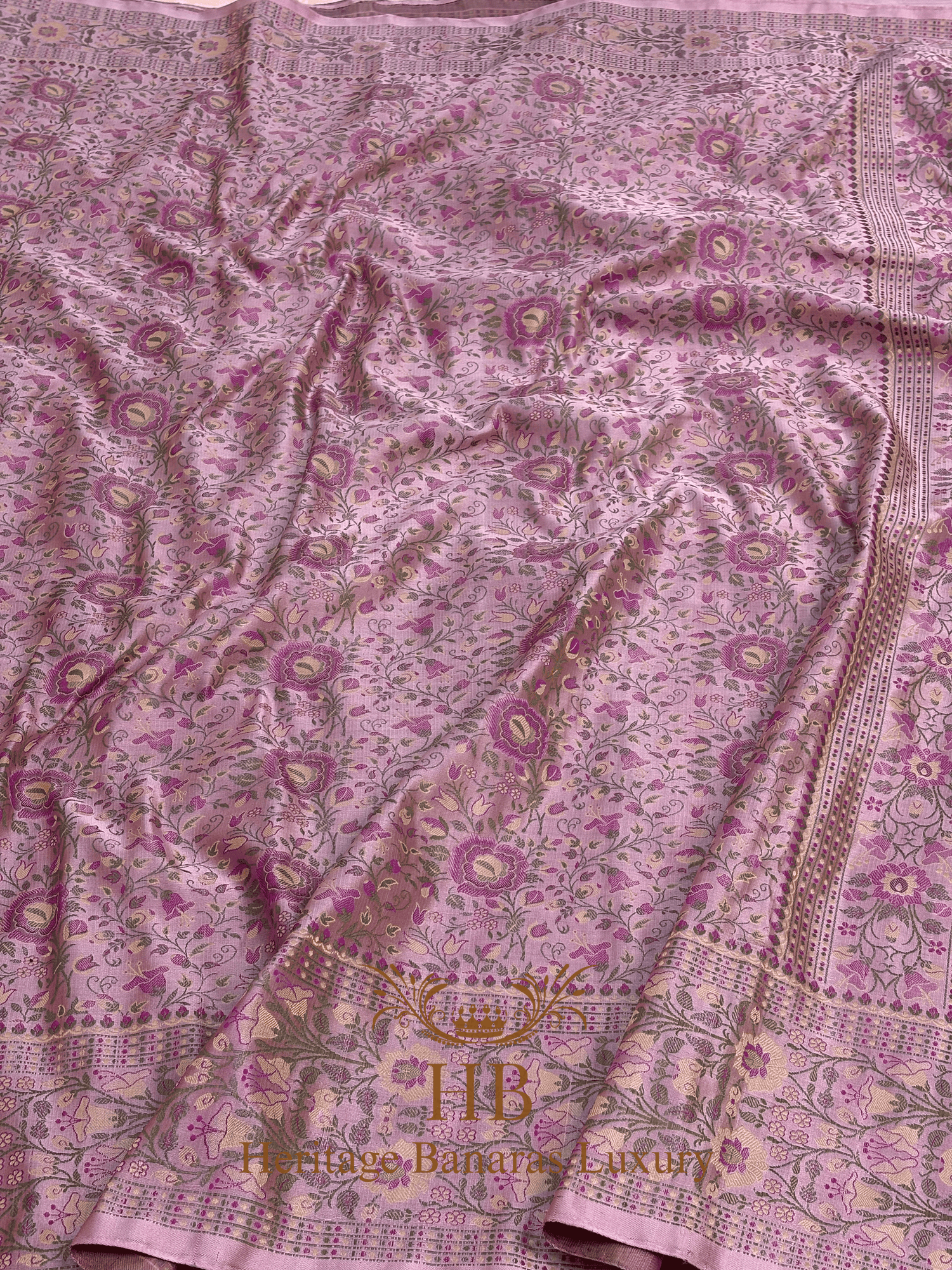 Baby Pink Handwoven Banarasi Pure Satin Silk Tanchoi Saree