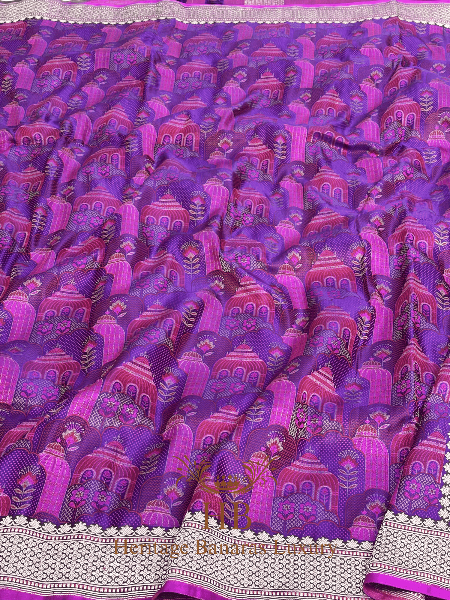 Royal Purple Handwoven Banarasi Pure satin Silk Tanchoi Saree