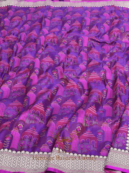 Royal Purple Handwoven Banarasi Pure satin Silk Tanchoi Saree