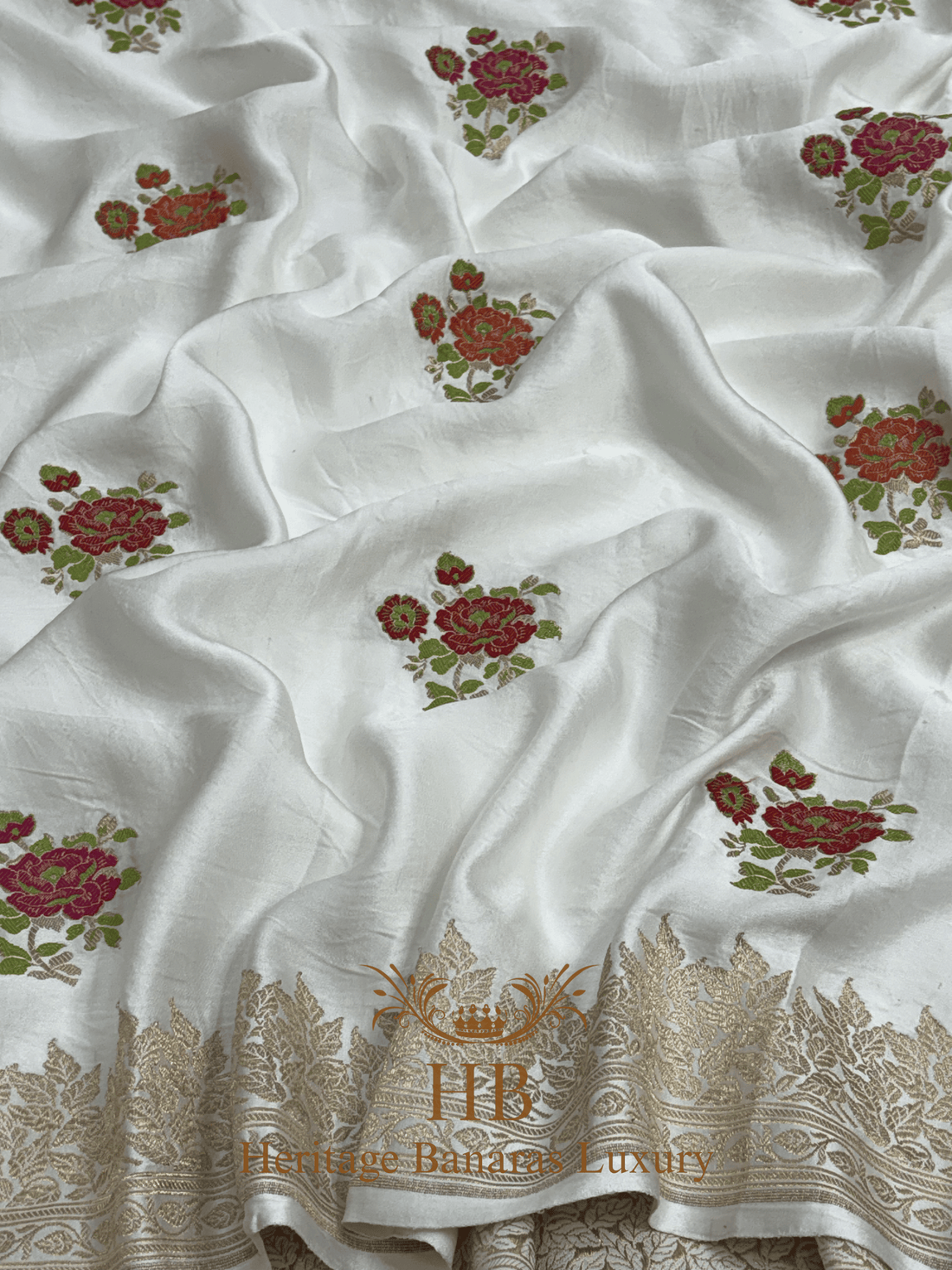 Natural Off-White Handwoven Banarasi Pure Mashru Silk Saree