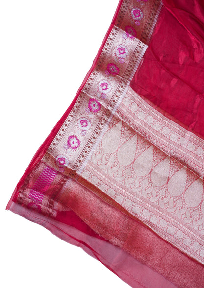 Crimson Pink Banarasi Pure Tissue Silk Saree