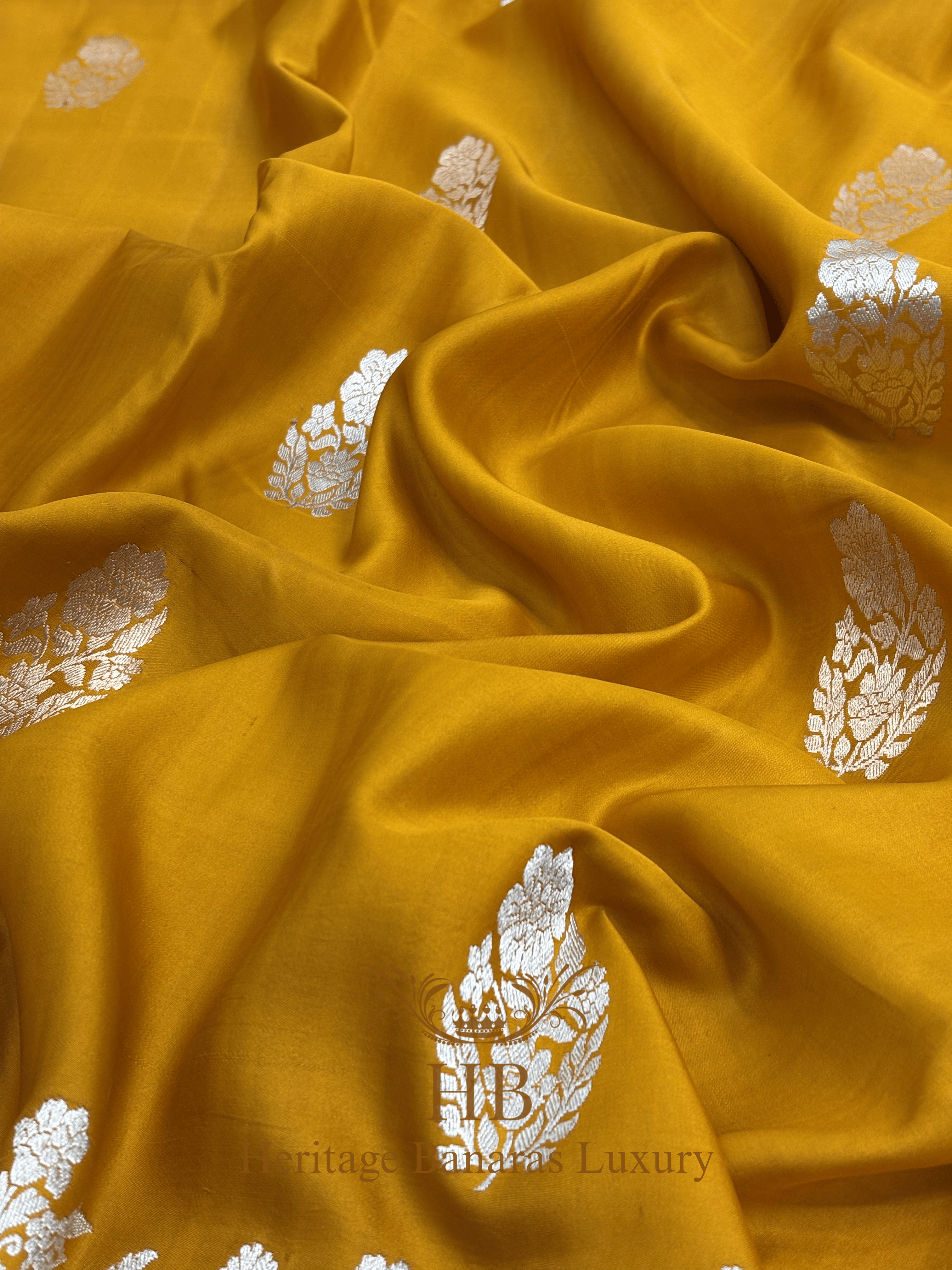 Mustard Yellow Handwoven Banarasi Pure Mashru Silk Saree
