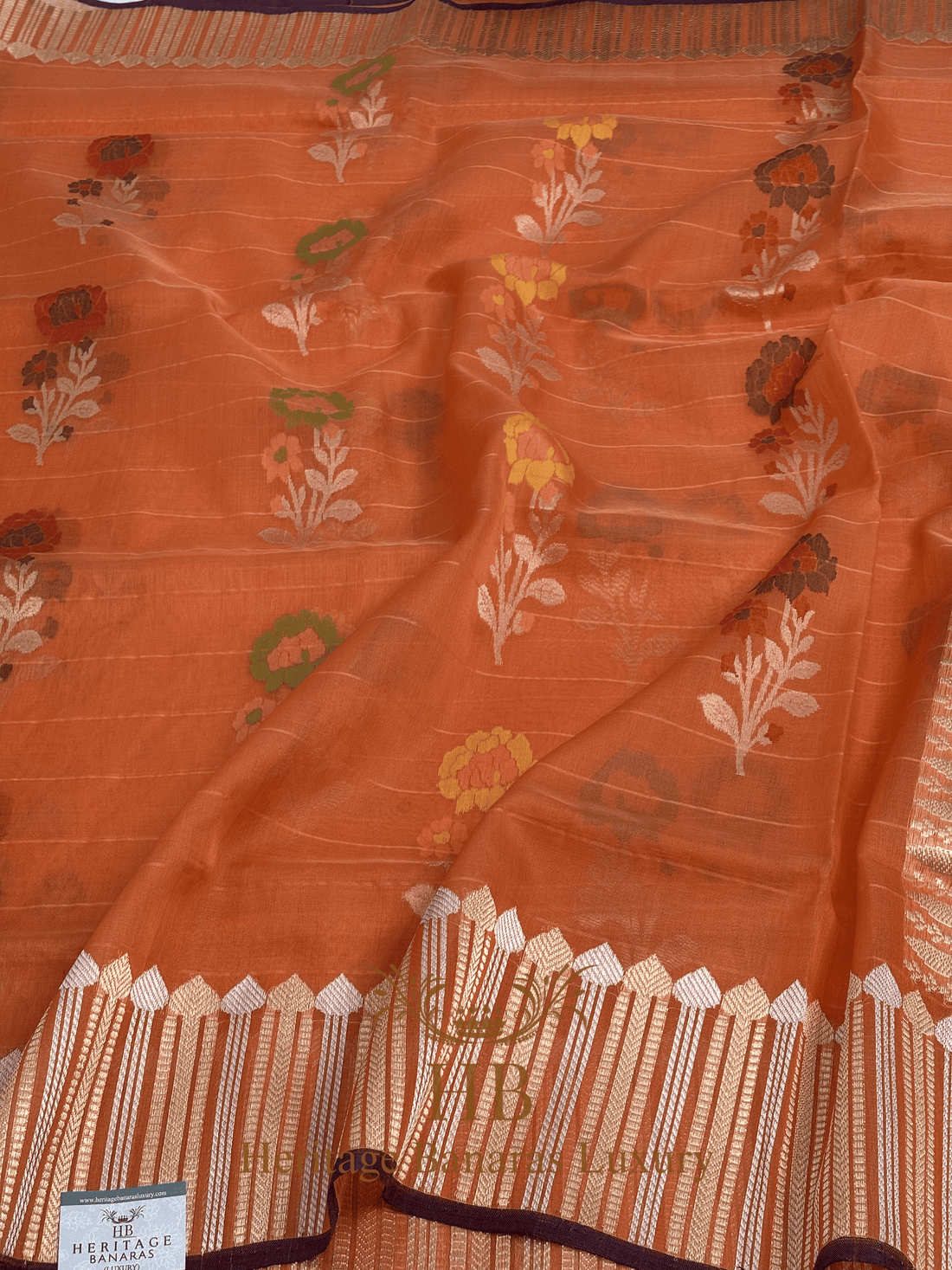 Orange Handloom Pure Kora Silk