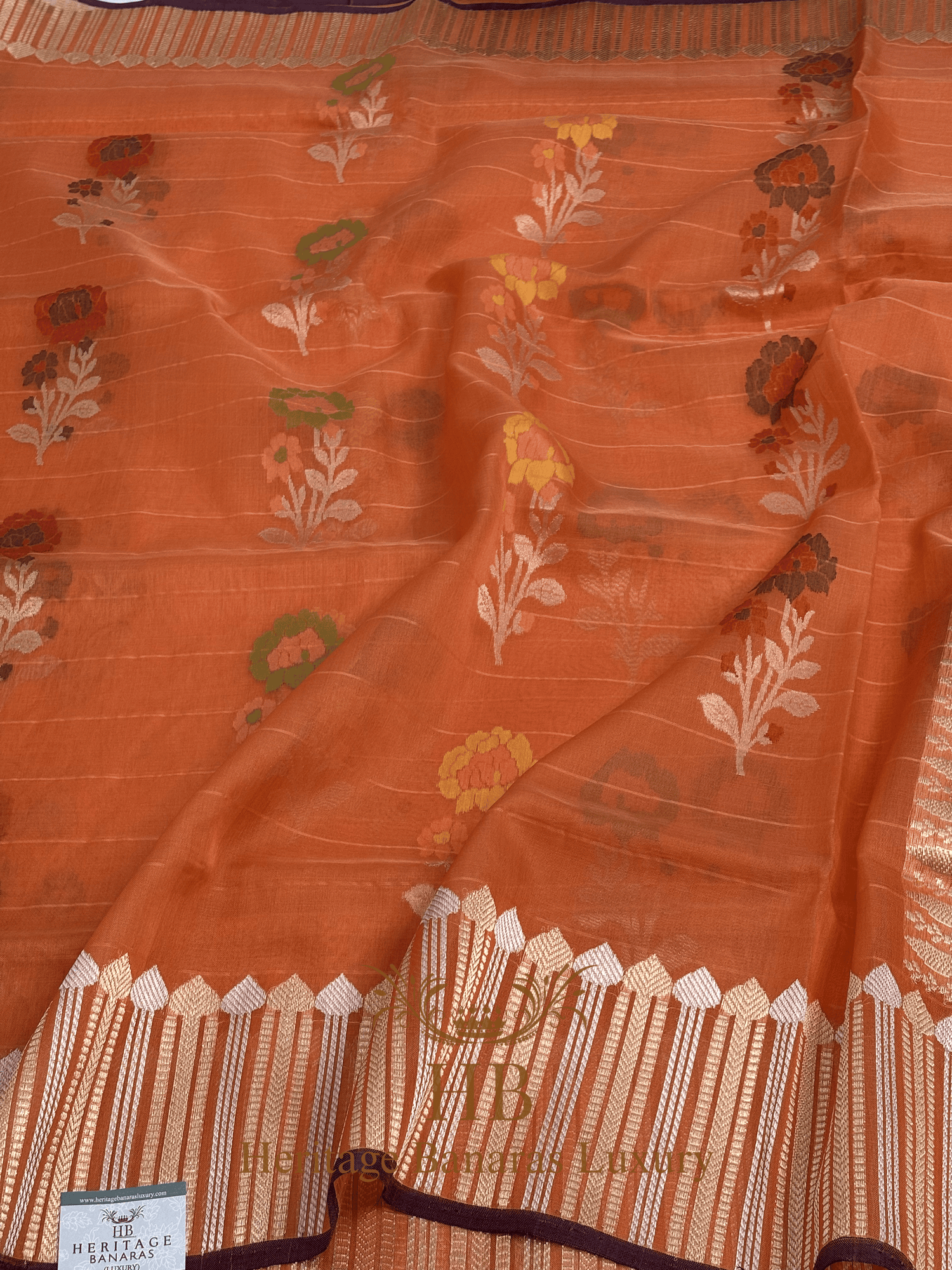 Orange Handloom Pure Kora Silk