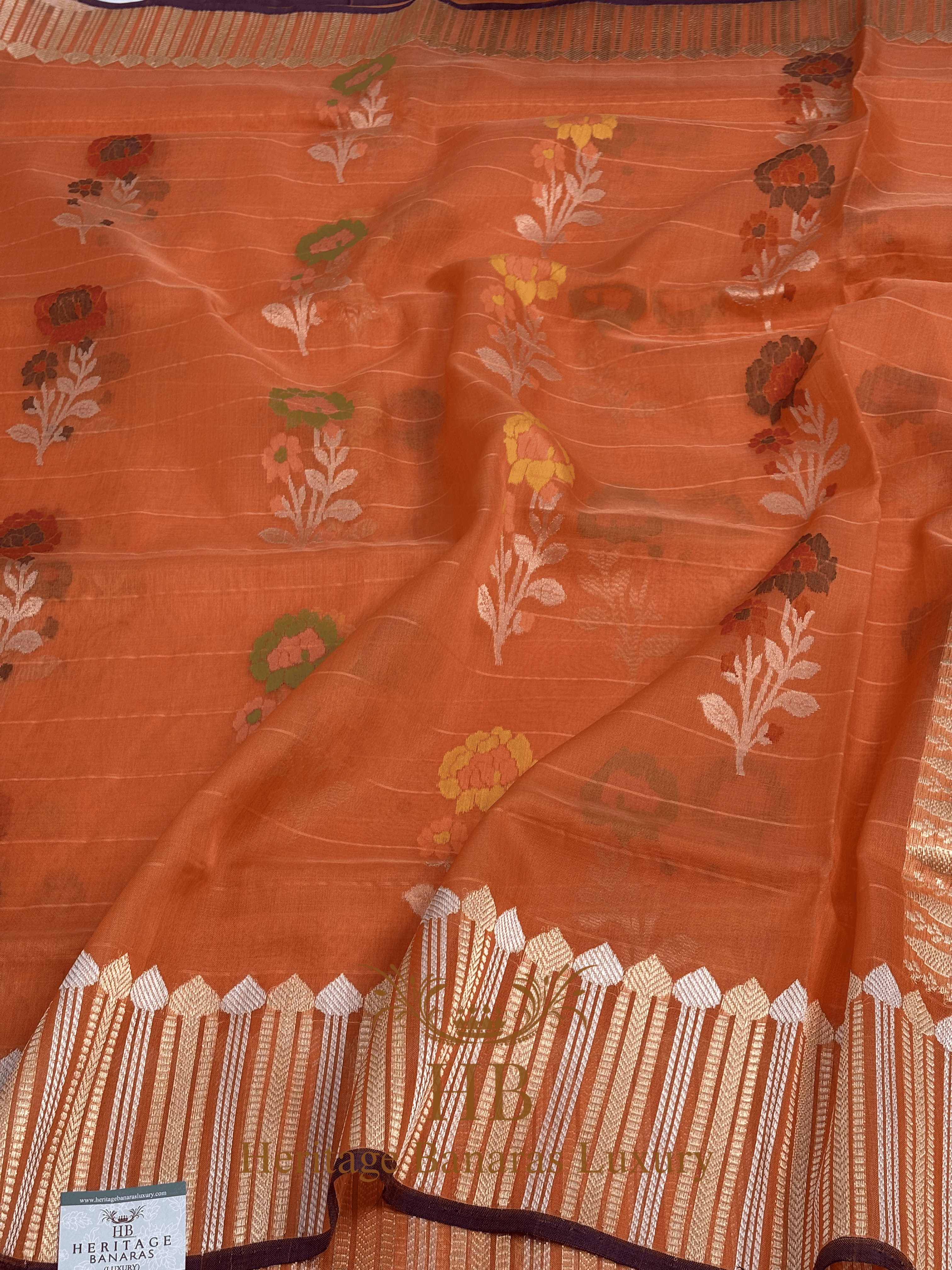 Orange Handloom Pure Kora Silk