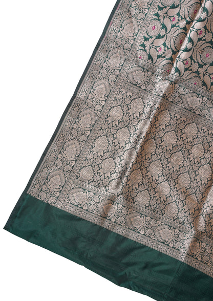Bottle Green Banarasi Pure Minakari Brocade Saree