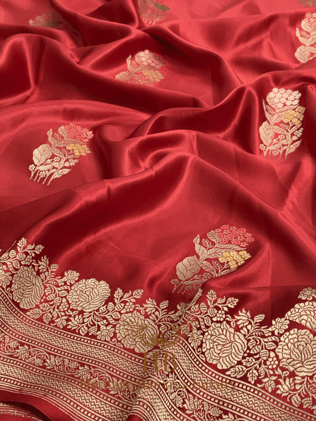 Rich Red Handwoven Banarasi Pure Mashru Silk Saree