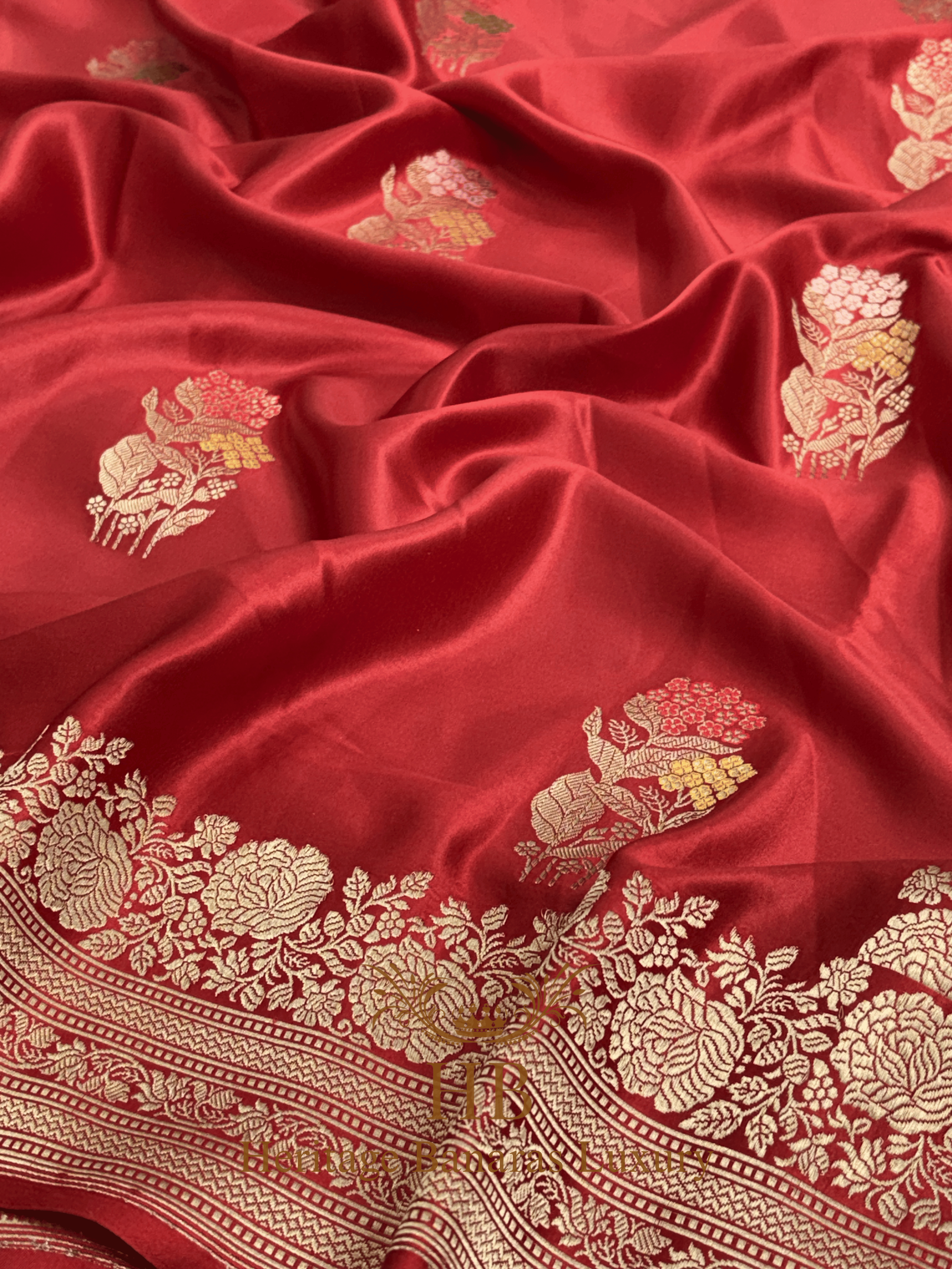 Rich Red Handwoven Banarasi Pure Mashru Silk Saree