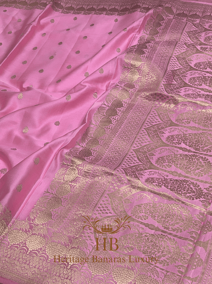 Baby Pink Handwoven Banarasi Pure Mashru Silk Saree
