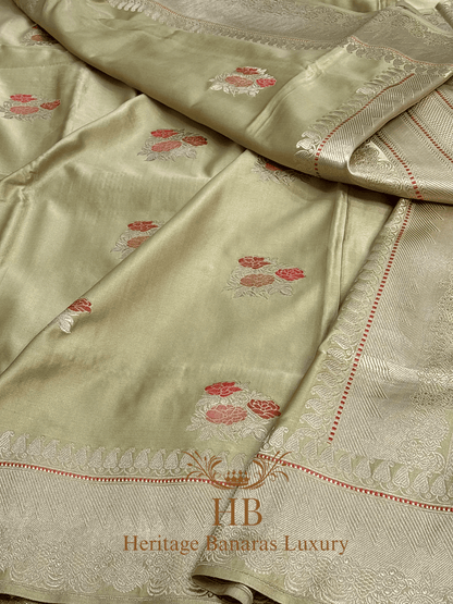 Pure Pastel Yellow Mashru Silk Handwoven Saree