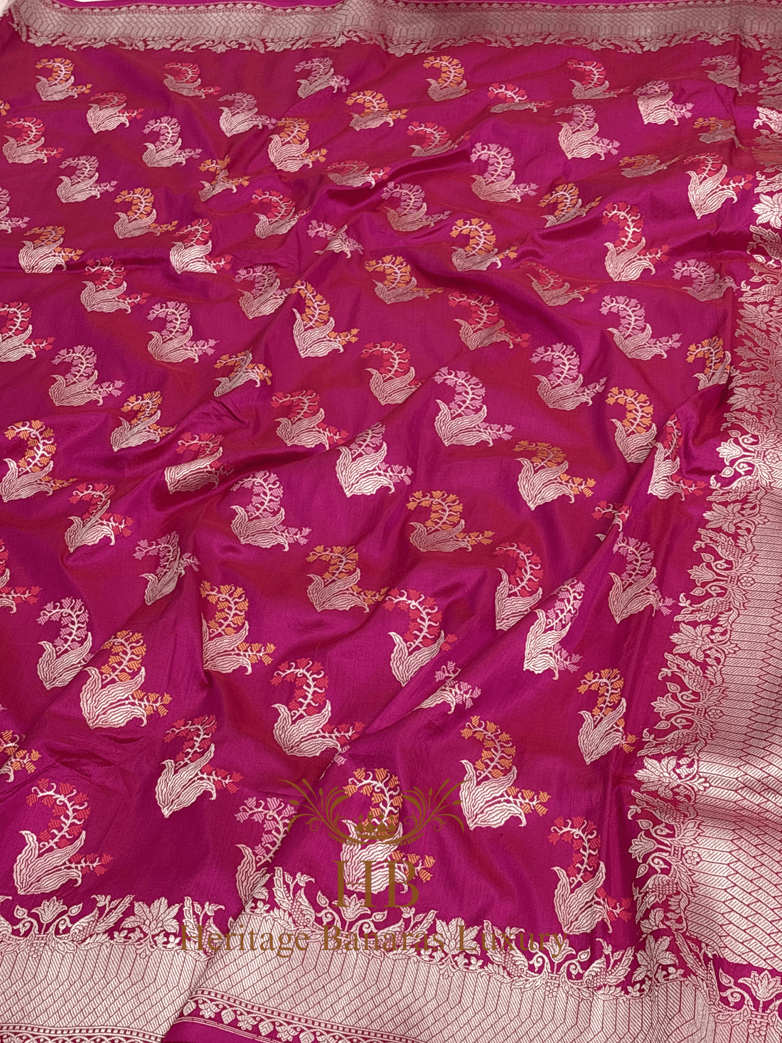 Pure Rani Pink Katan Silk Handwoven Saree