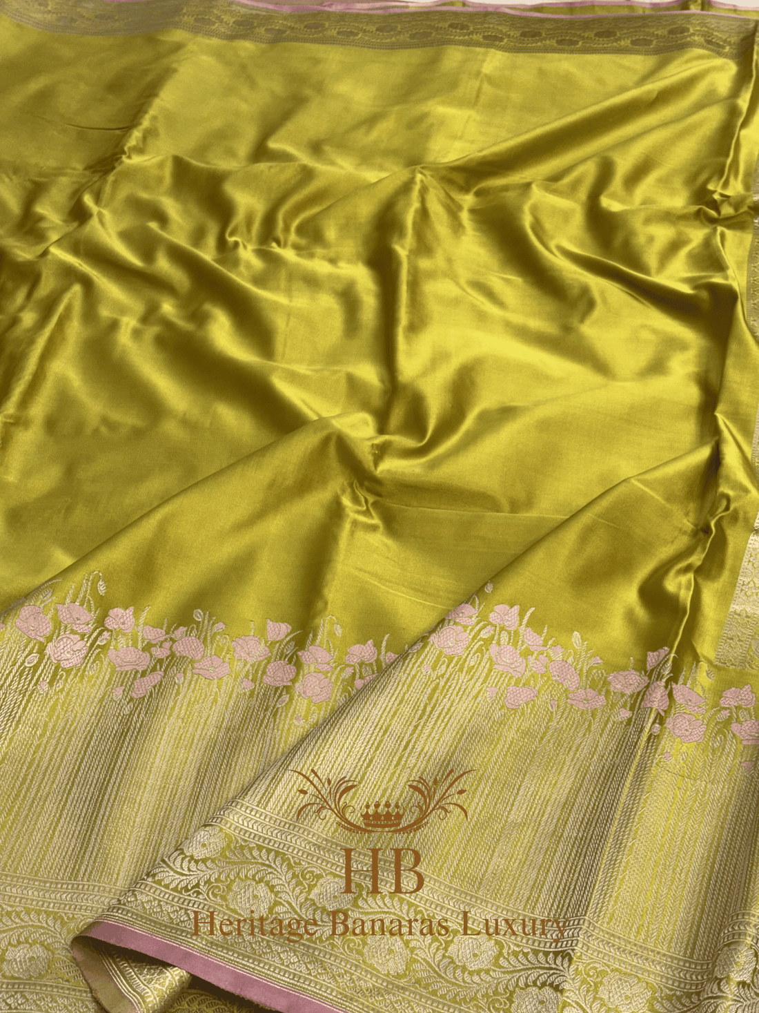 Lemon Yellow Handwoven Banarasi Pure Satin Silk Saree