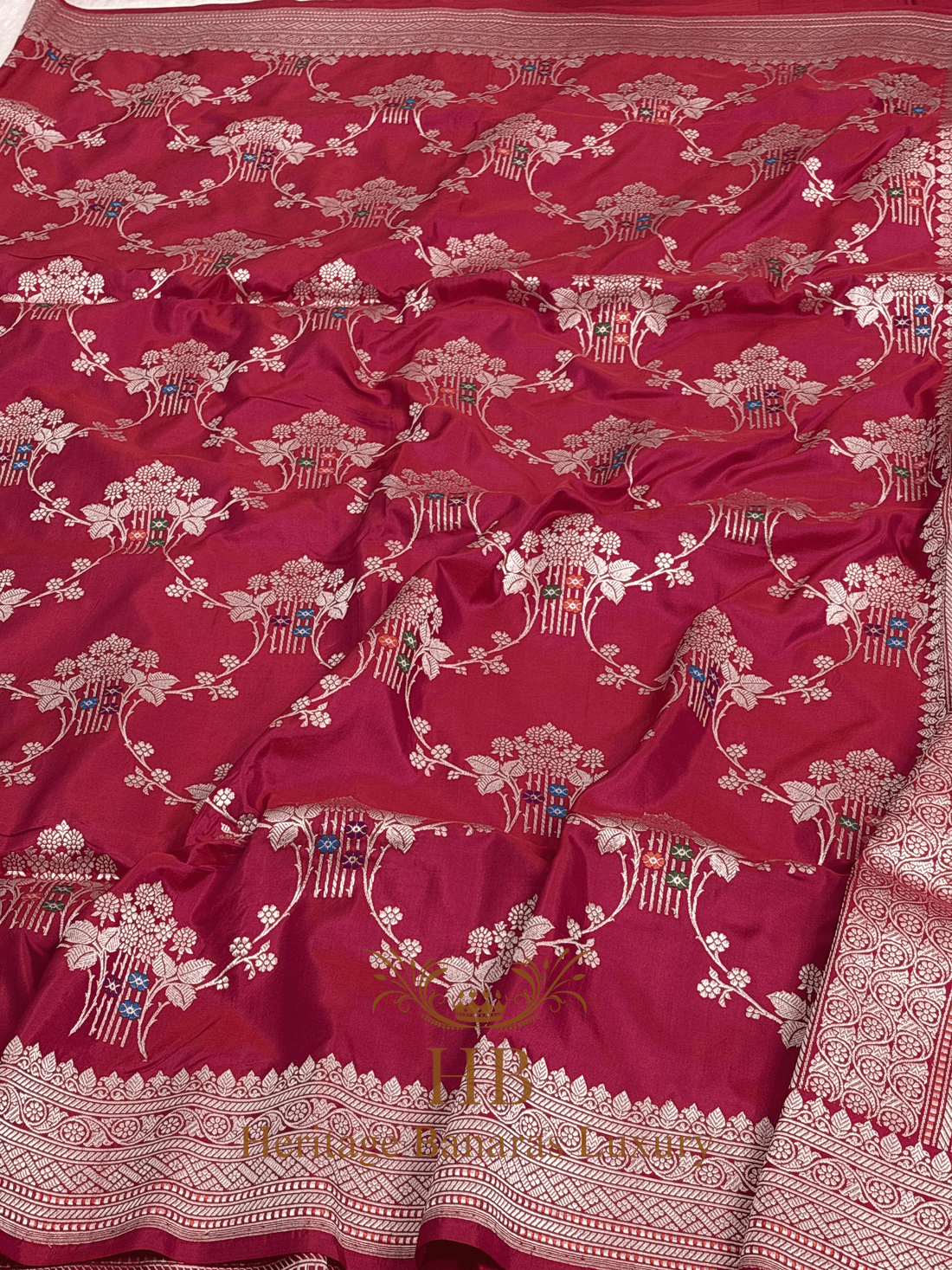 Pure Red Banarasi Katan Silk Handwoven Saree k