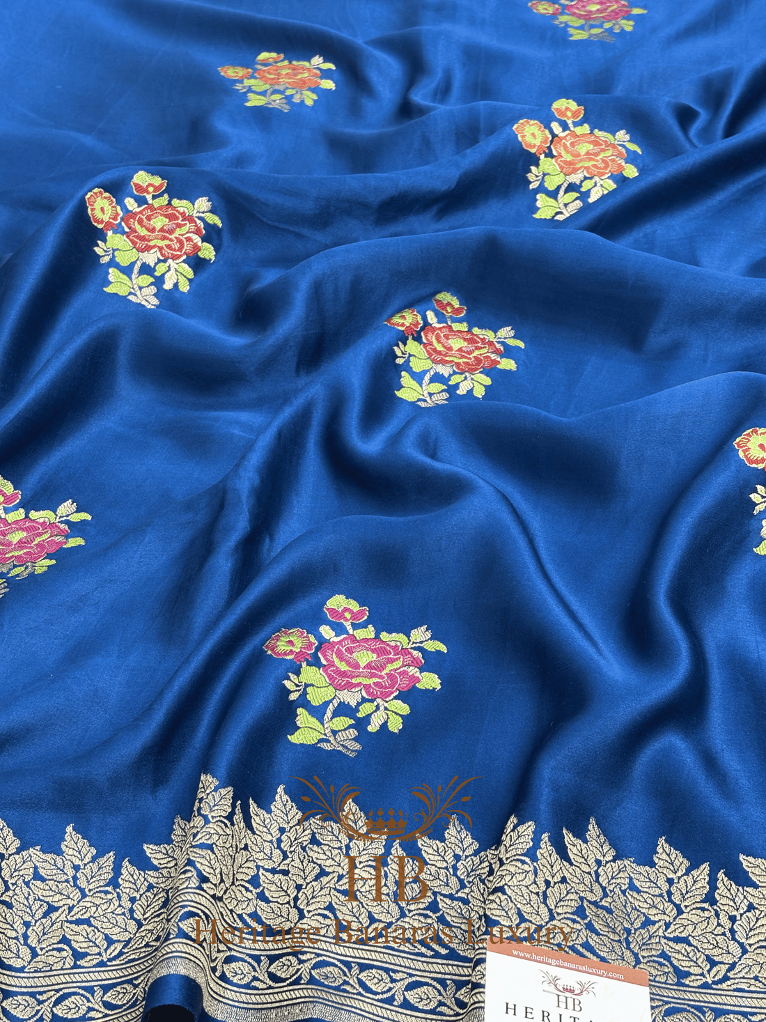 German Blue Handwoven Banarasi Pure Mashru Silk Saree