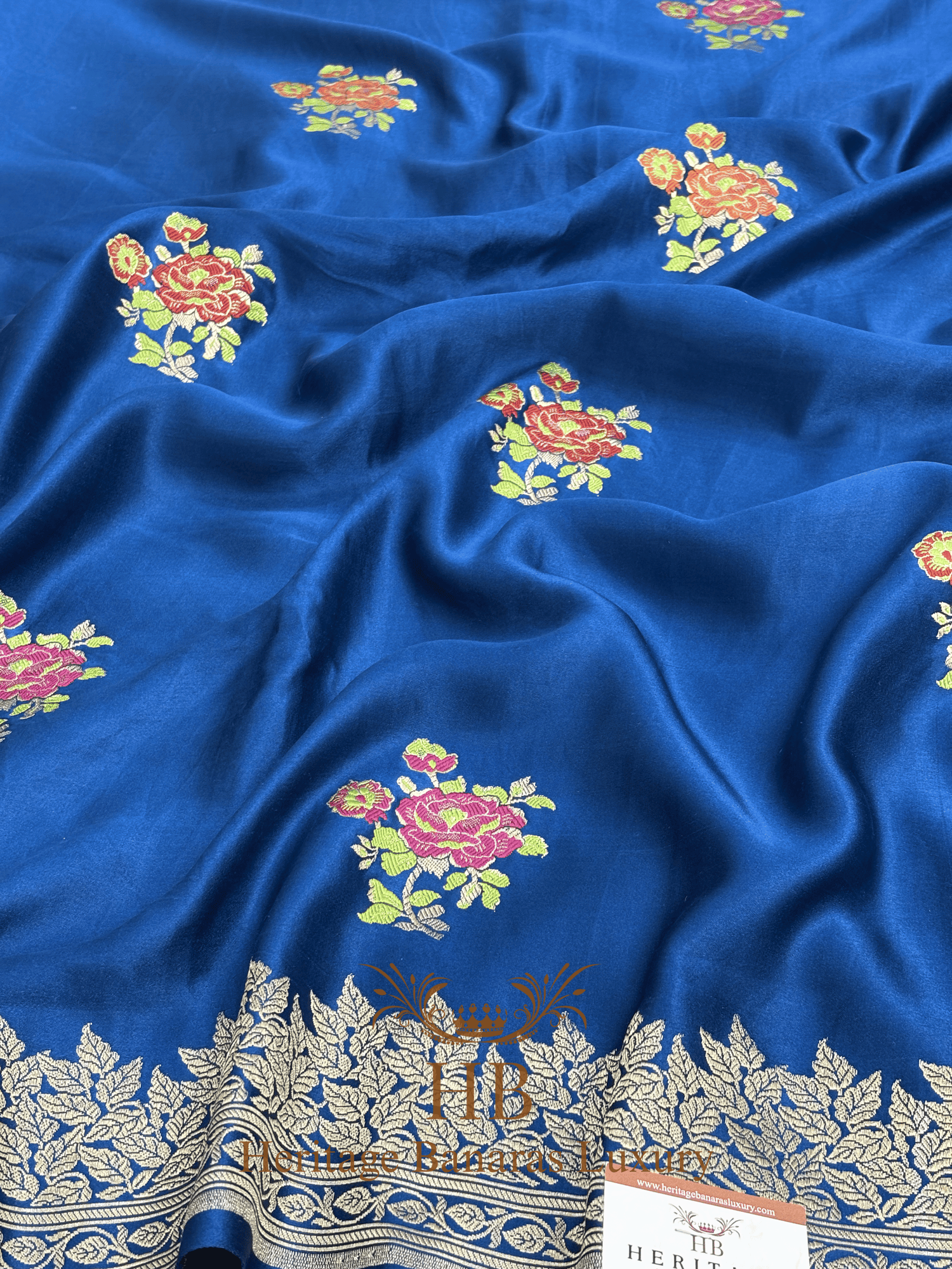 German Blue Handwoven Banarasi Pure Mashru Silk Saree