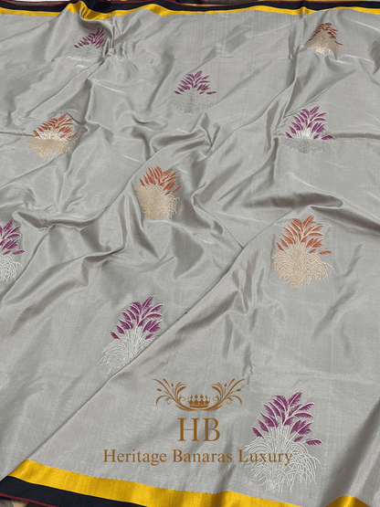 Pure Grey Katan Silk Handwoven Sare