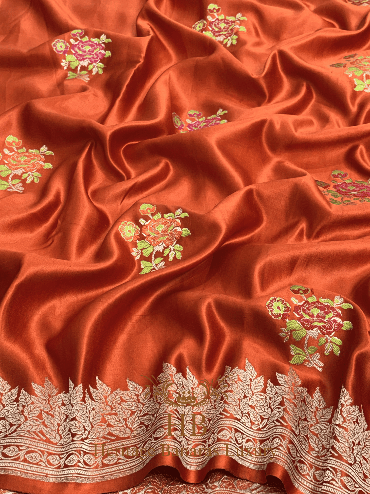 Rustic Orange Handwoven Banarasi Pure Mashru Silk Saree