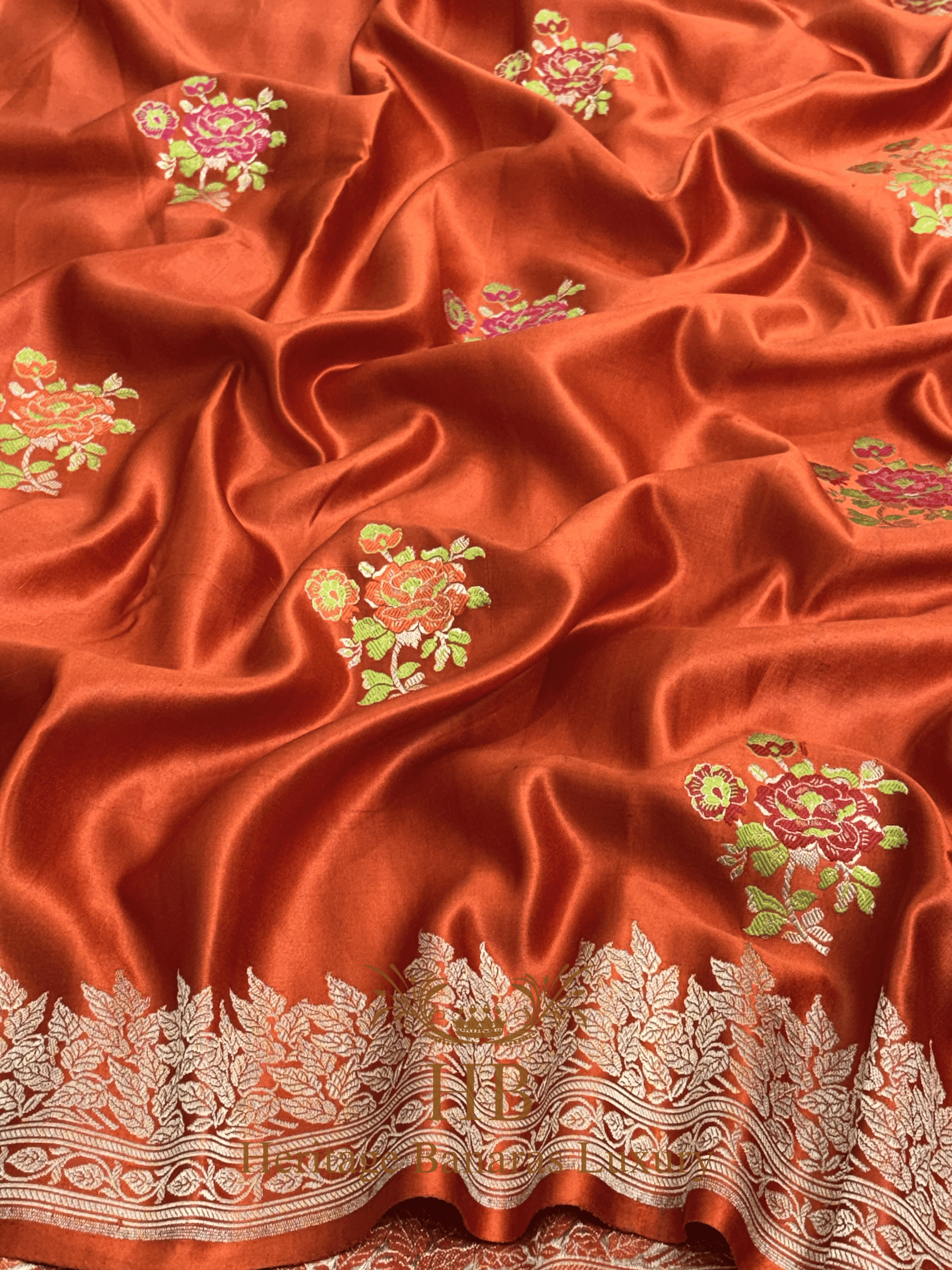 Rustic Orange Handwoven Banarasi Pure Mashru Silk Saree