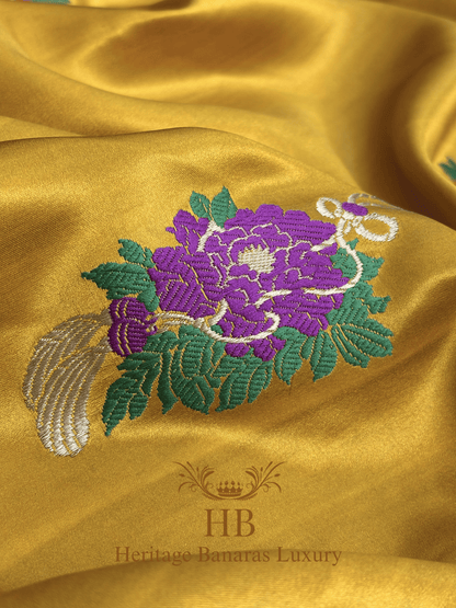 Mustard Yellow Handwoven Banarasi Pure Mashru Silk Saree