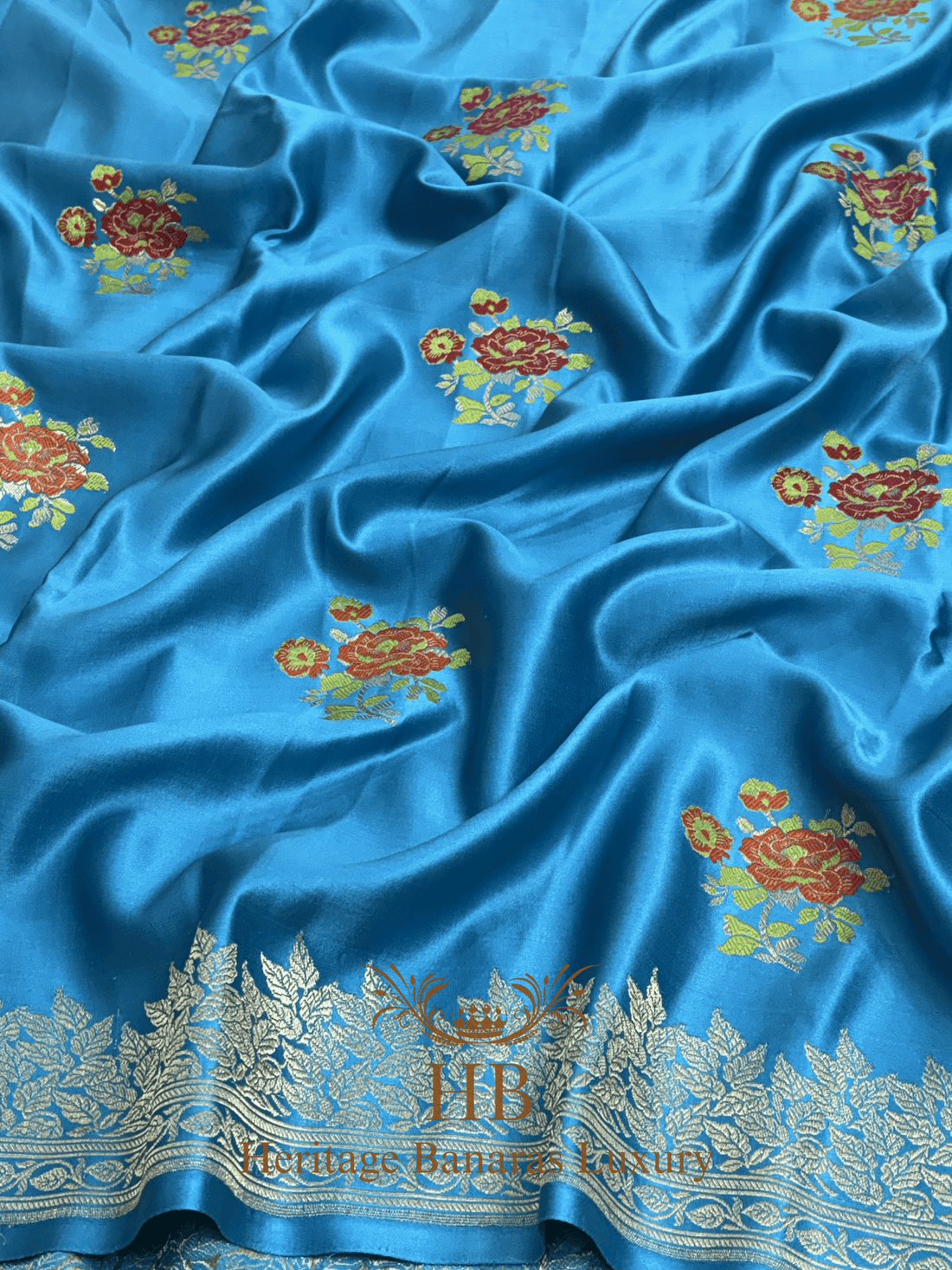 Sky Blue Handwoven Banarasi Pure Mashru Silk Saree
