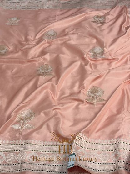 Peach Handwoven Banarasi Pure Katan Silk Ektara