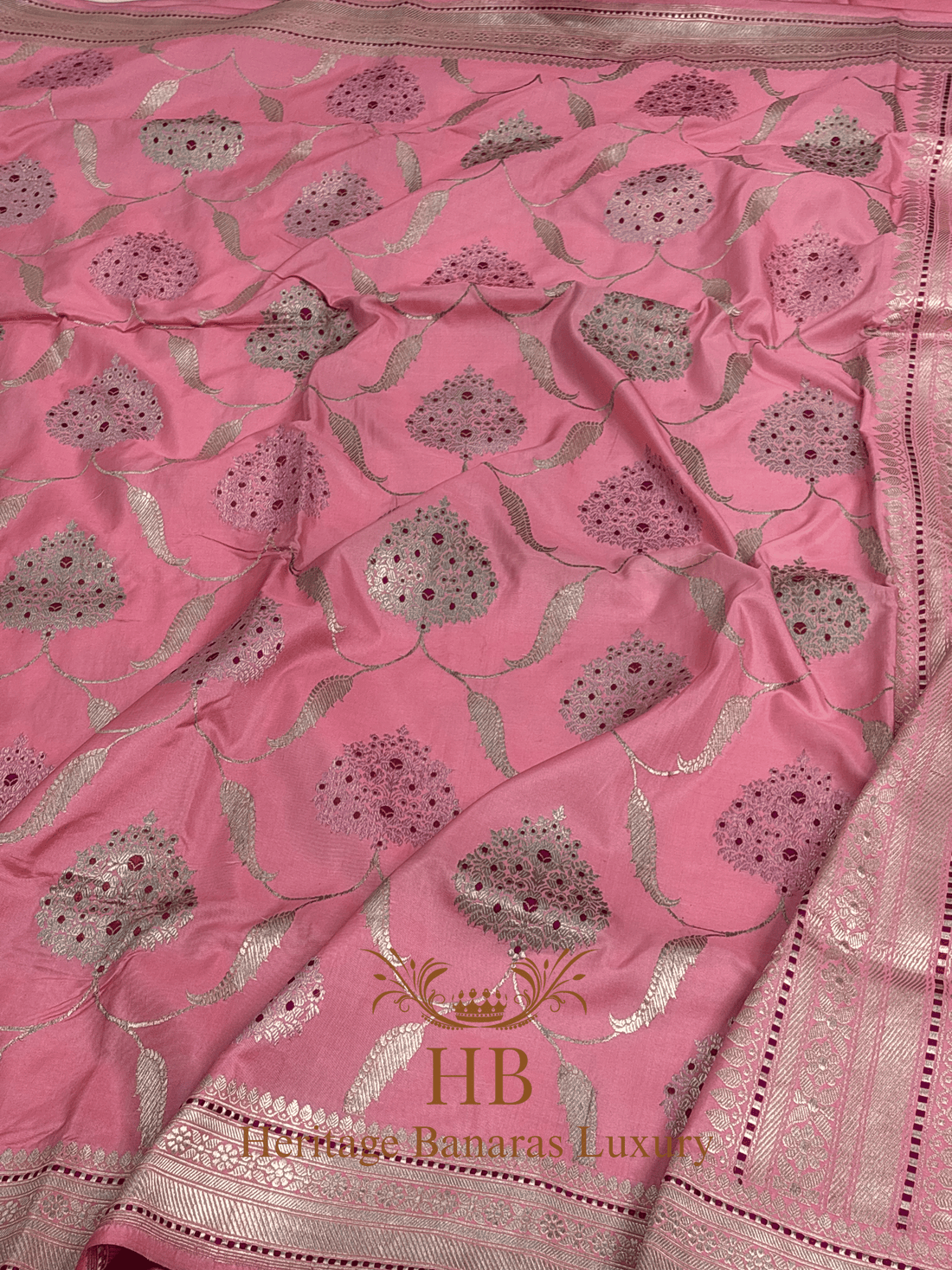 Pure Peach Banarasi Katan Silk Handwoven Saree