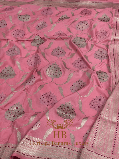 Pure Peach Banarasi Katan Silk Handwoven Saree