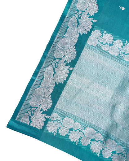 Teal Green Handloom Pure Silk Banarasi Saree