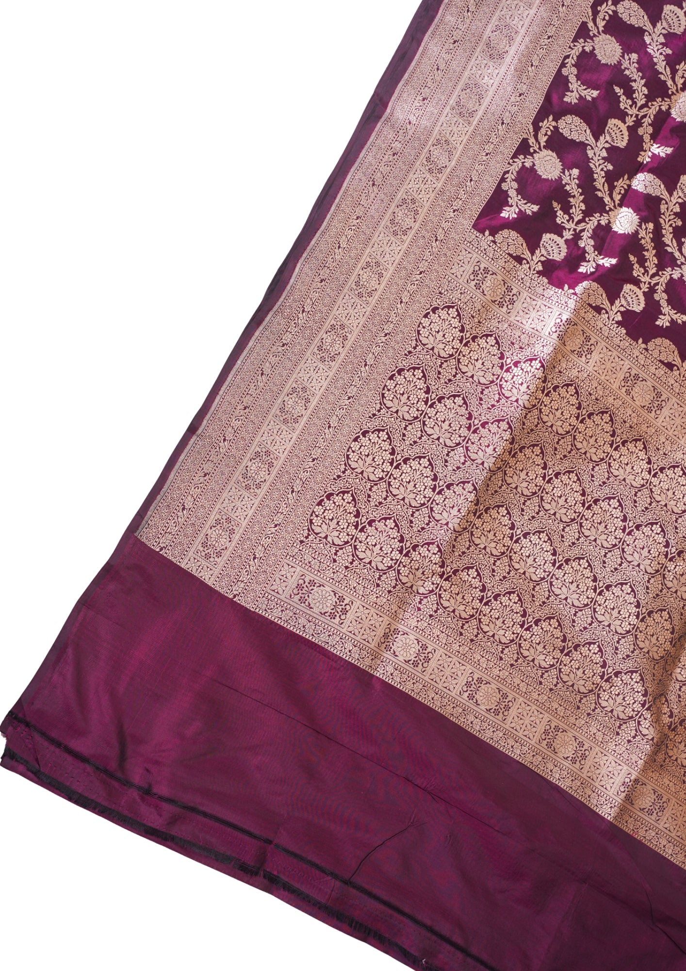 Wine Purple Banarasi Pure Katan Silk Jaal Saree