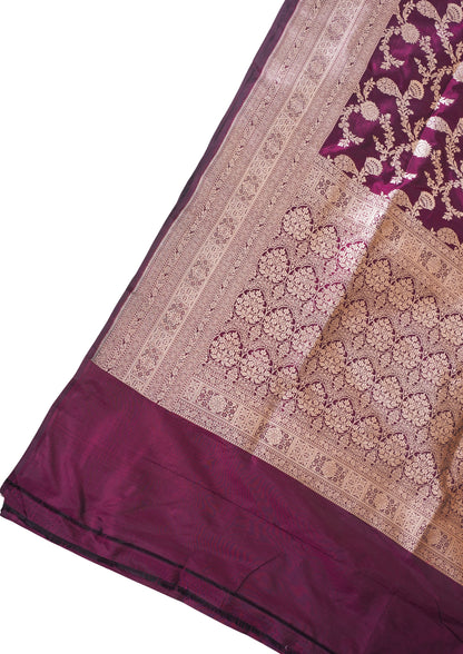 Wine Purple Banarasi Pure Katan Silk Jaal Saree