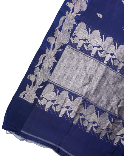 Royal Blue Handloom Pure Silk Banarasi Saree