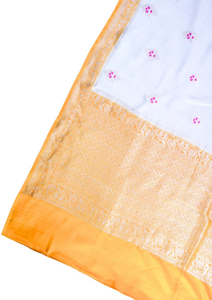 White Handloom Banarasi Mashru Katan silk saree