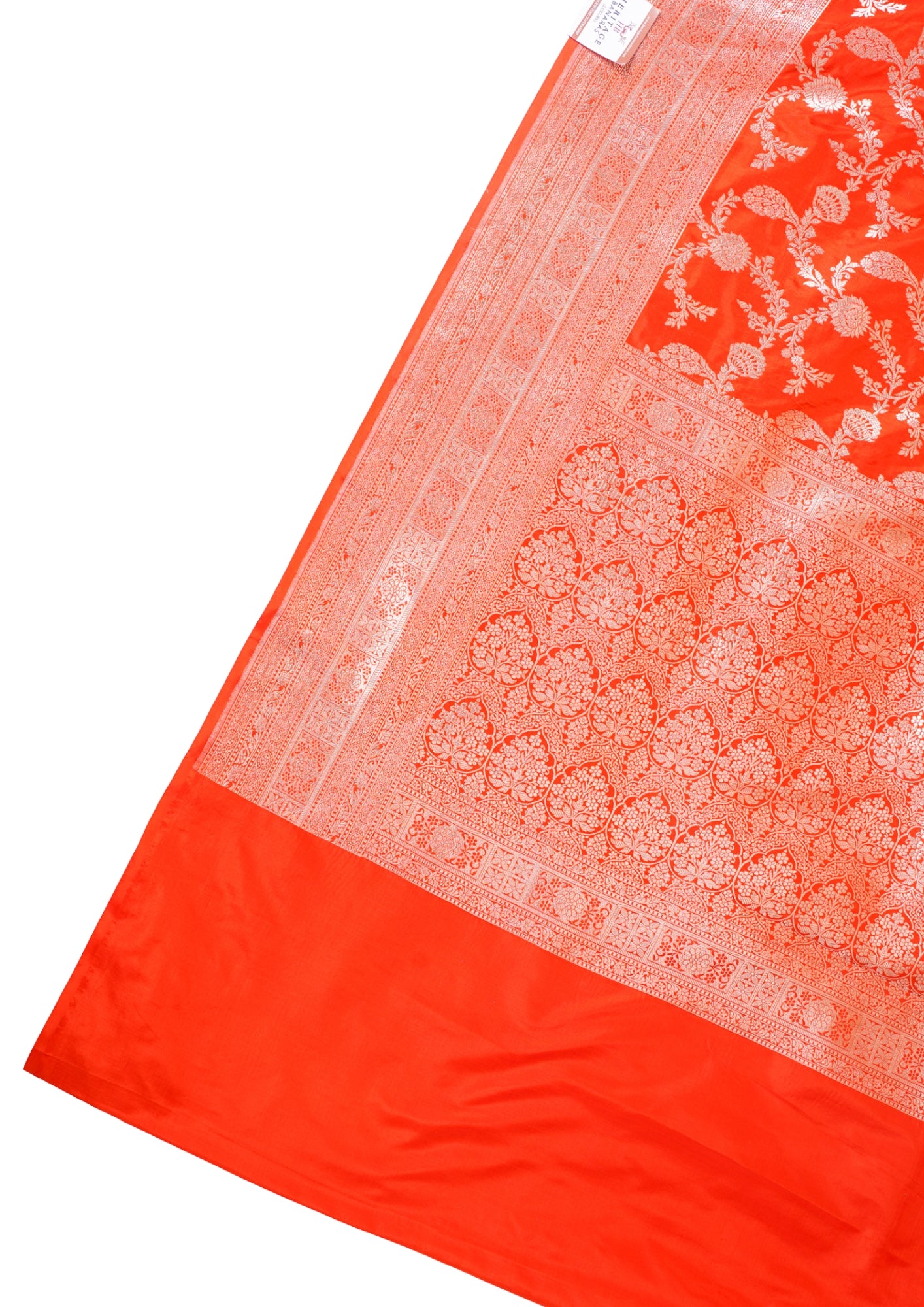 Orange Banarasi Pure Katan Silk Jaal Saree