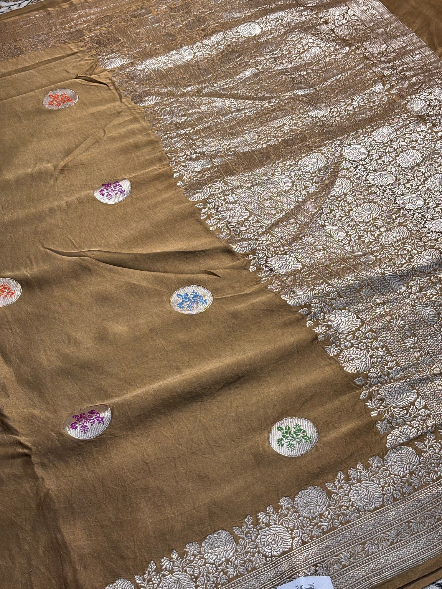 Burnished Gold Banarasi Satin-Mashru Silk Handwoven Saree