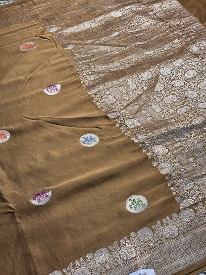 Burnished Gold Banarasi Satin-Mashru Silk Handwoven Saree
