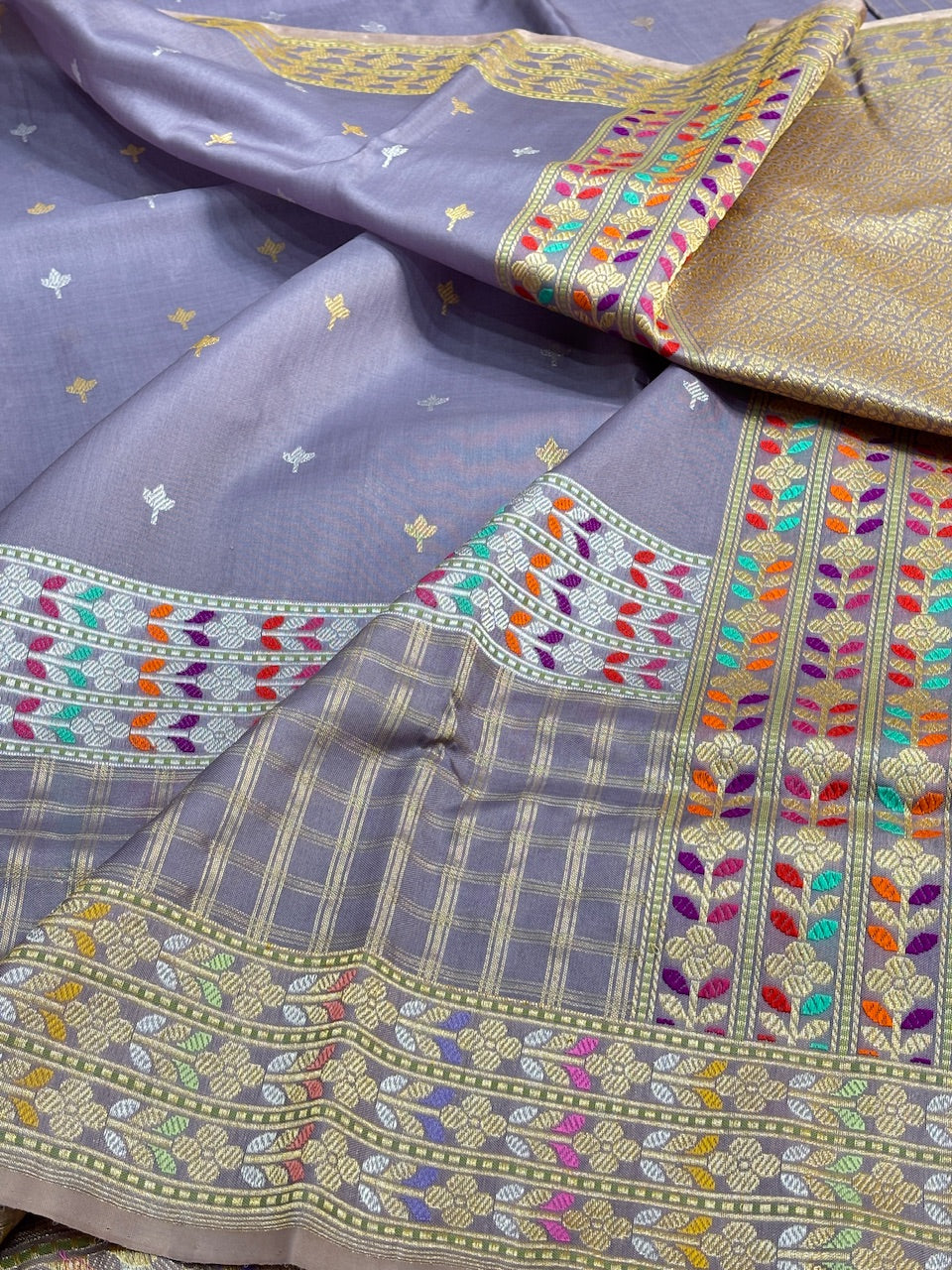 Lavender Banarasi Kora Silk Handwoven Saree
