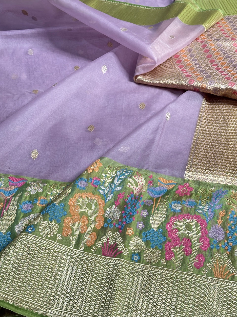 Lavender Banarasi Kora Silk Handwoven Saree
