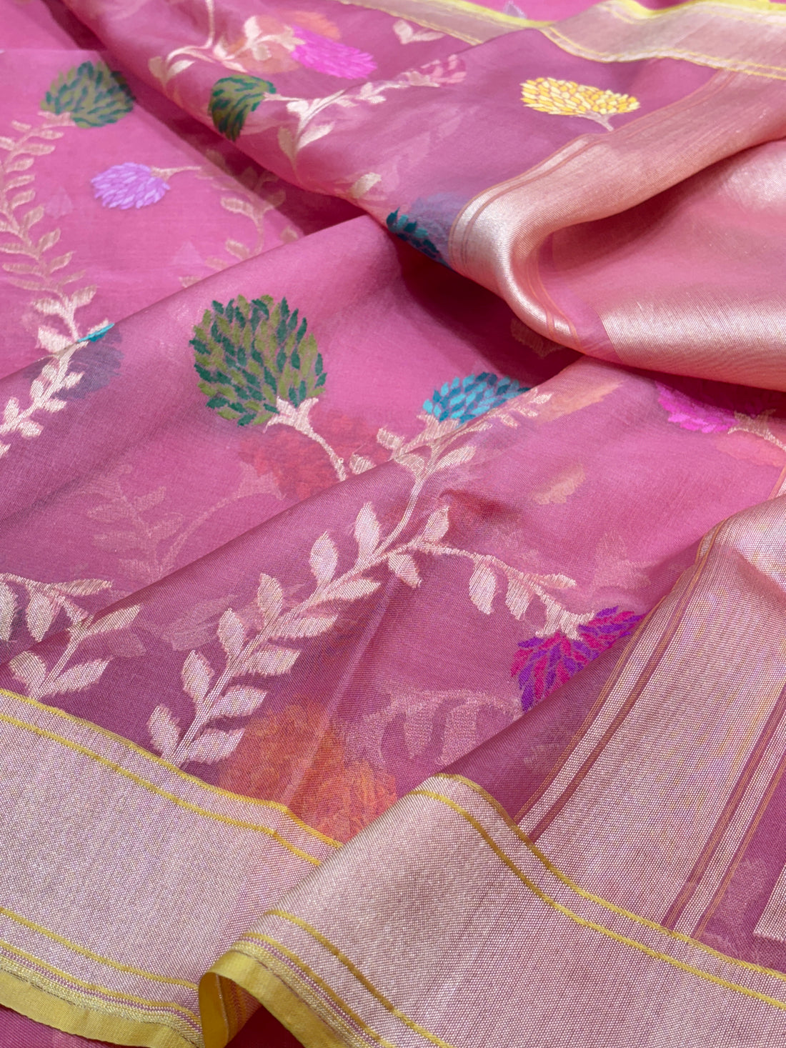 Blush Pink Pure Banarasi Ektara Kora Jamdani Silk Handwoven Saree