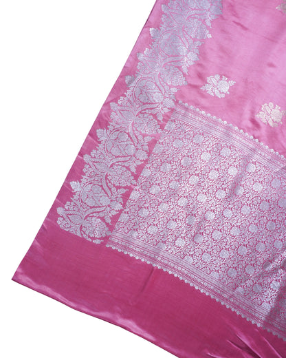 Rose Pink Handloom Mashru Silk Banarasi Saree