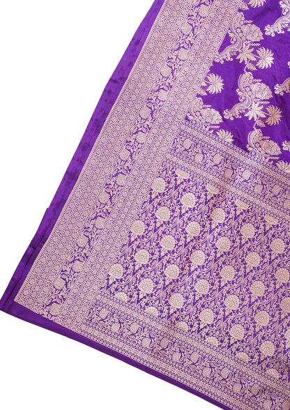 Purple Banarasi Pure Katan Silk Jaal Saree