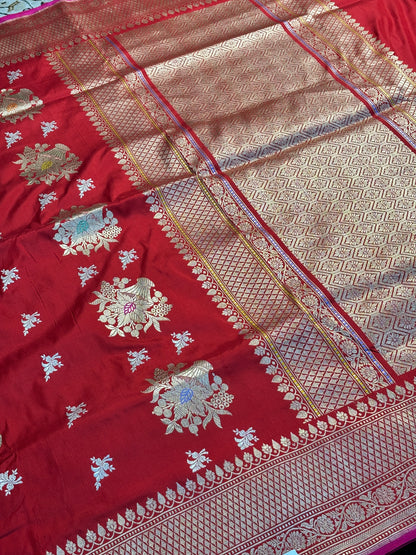 Red Pure Banarasi Katan Silk Saree