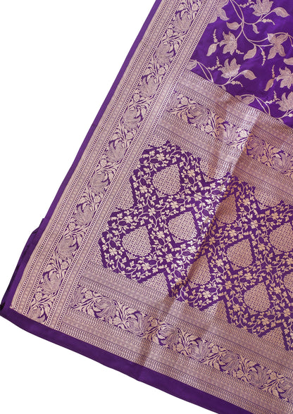 Purple Banarasi Pure Katan Silk Jaal Saree