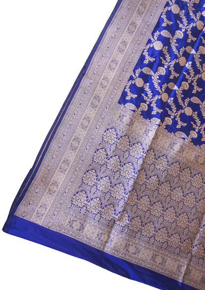 Royal Blue Banarasi Pure Katan Silk Jaal Saree