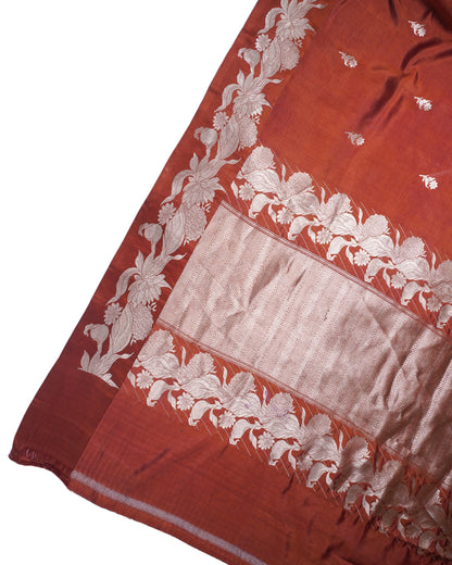 Rust-Copper Handloom Pure Silk Banarasi Saree